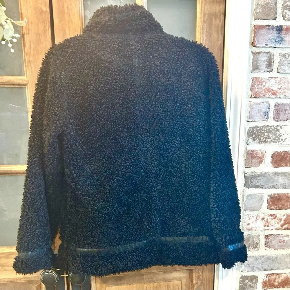 Madden Girl Jacket‎ S  Black Faux Fur Teddy Faux Leather Trim